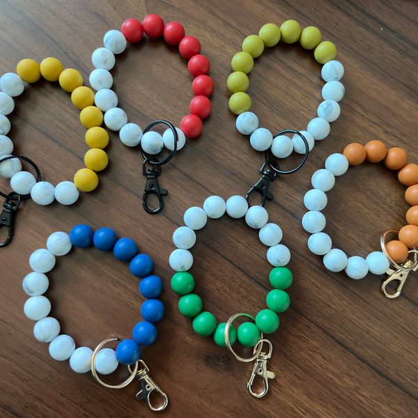 silicone beads elastic beaded bracelet keychain marble and solid color matching key chain wristlet bracelet with lobster clip, Silver
silicone beads elastic beaded bracelet keychain marble and solid color matching key chain wristlet bracelet with lobster clip, Silver
