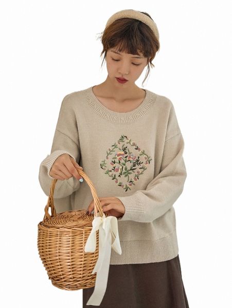 women's sweaters dazy floral embroidery drop shoulder sweater i4xm#, White;black