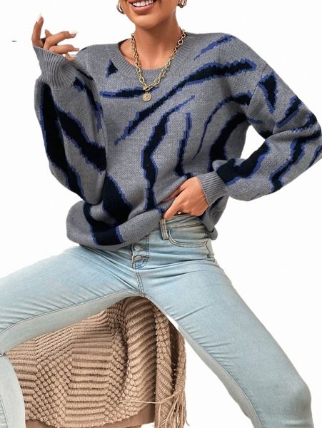 women's sweaters graphic pattern drop shoulder sweater d5bk#, White;black