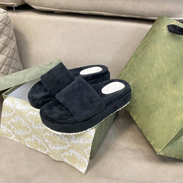 platform fuzzy slipper designer fashion winter women designer letter slippers sandals''gg''dp0u, Black