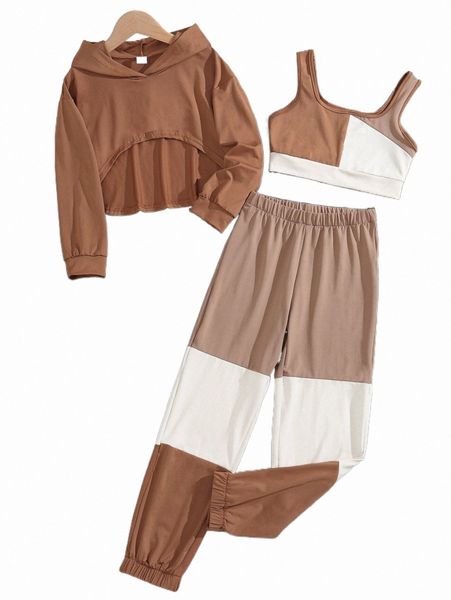 others apparel girls colorblock crop tank & crop hoodie & sweatpants j2ae#, Black;white
others apparel girls colorblock crop tank & crop hoodie & sweatpants j2ae#, Black;white