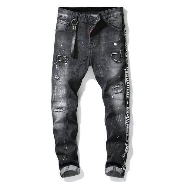 2020 mens badge rips stretch black jeans fashion designer slim fit washed motocycle denim pants panelled hip hop trousers300s, Blue
2020 mens badge rips stretch black jeans fashion designer slim fit washed motocycle denim pants panelled hip hop trousers300s, Blue