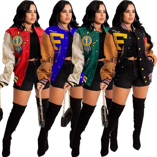 retail womens baseball jacket warm coat fall winter printed stitching color coat blocking button buckle clip, Black;brown
retail womens baseball jacket warm coat fall winter printed stitching color coat blocking button buckle clip, Black;brown