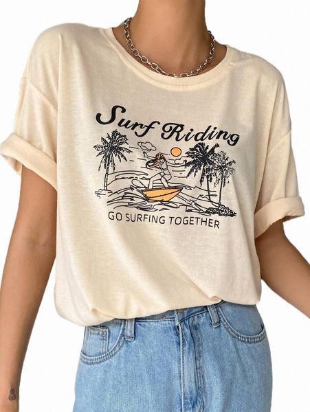 women's t-shirt dazy slogan graphic drop shoulder tee b3h9#, White