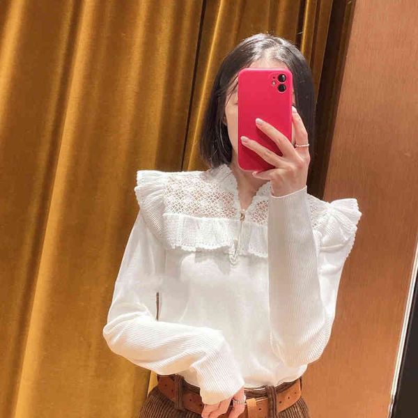 women's blouses shirts fadan autumn winter flounce pearl button lace sweater sfpts00735, White
women's blouses shirts fadan autumn winter flounce pearl button lace sweater sfpts00735, White