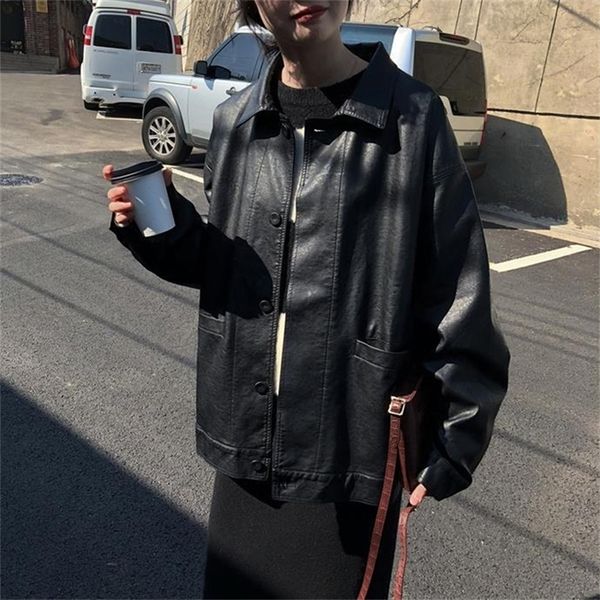 women's leather faux black winter jacket women korean loose thin moto female autumn fashion streetwear lady outerwear biker coats 22090
women's leather faux black winter jacket women korean loose thin moto female autumn fashion streetwear lady outerwear biker coats 22090
