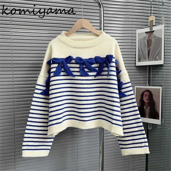 women's sweaters komiyama o neck stripe women sweaters hit color bow patchwork y2k clothes autumn winter sweet fashion knitwear pullove, White;black
women's sweaters komiyama o neck stripe women sweaters hit color bow patchwork y2k clothes autumn winter sweet fashion knitwear pullove, White;black