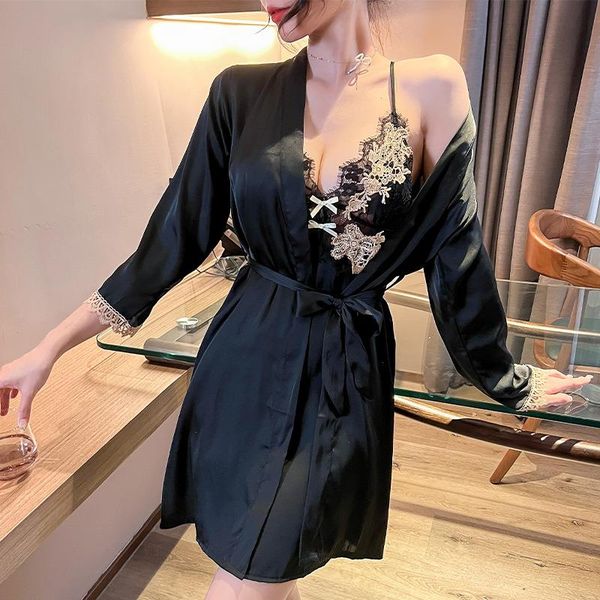 women sleepwear bathrobe gown casual short satin homewear intimate lingerie, Black;red
women sleepwear bathrobe gown casual short satin homewear intimate lingerie, Black;red