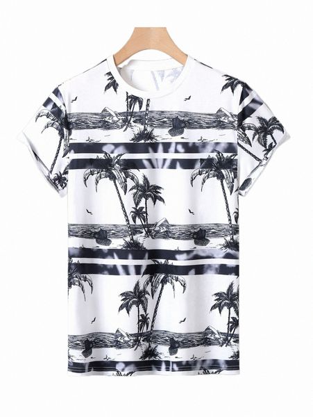 men's t-shirts men tropical print tee 2022 new x0sj#, White;black