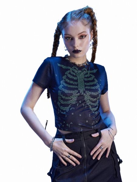 women's t-shirt romwe cyber luvr skeleton print crop tee o6mx#, White
women's t-shirt romwe cyber luvr skeleton print crop tee o6mx#, White