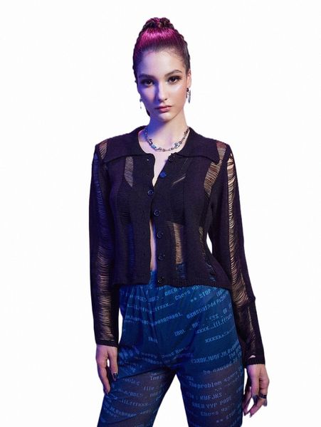 women's sweaters romwe cyber luvr solid button front distressed cardigan 80xa#, White;black
women's sweaters romwe cyber luvr solid button front distressed cardigan 80xa#, White;black
