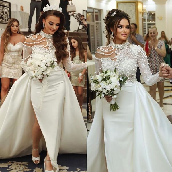 elegant pearls mermaid wedding dress high neck lace full length arabic split trumpet bridal gowns robe de soiree plus size, White
elegant pearls mermaid wedding dress high neck lace full length arabic split trumpet bridal gowns robe de soiree plus size, White