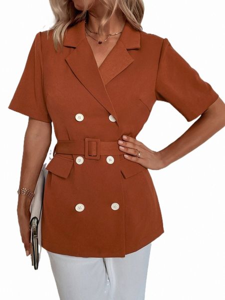 women's two piece pants lapel neck double breasted belted blazer a3rq#, White
women's two piece pants lapel neck double breasted belted blazer a3rq#, White