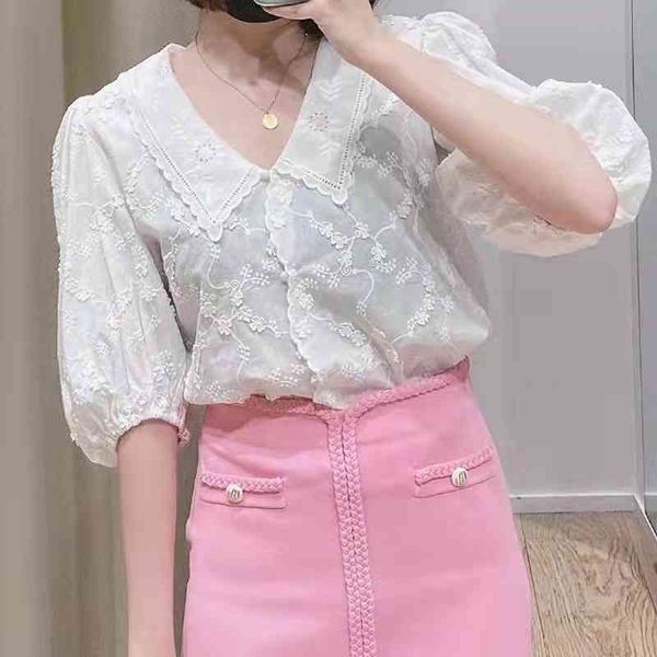 women's blouses shirts fadan home spring and summer embroidery v-neck bubble sleeve design sense lapel shirt solid color blouse women, White
women's blouses shirts fadan home spring and summer embroidery v-neck bubble sleeve design sense lapel shirt solid color blouse women, White