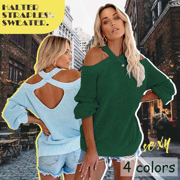 women's sweaters women halter neck knitted sweaters open back pullover ladies cold shoulder long sleeve fashion autumn solid color jum, White;black
women's sweaters women halter neck knitted sweaters open back pullover ladies cold shoulder long sleeve fashion autumn solid color jum, White;black