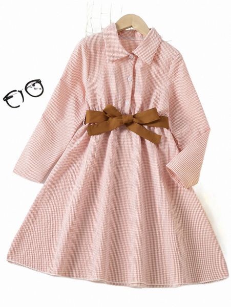 others apparel girls gingham button front belted shirt dress w149#, Black;white