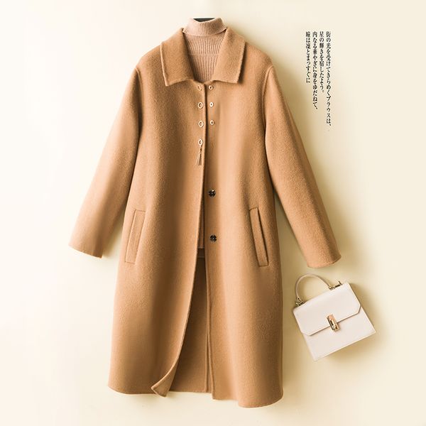 women's wool blends autumn and winter pure wool double-sided woolen yellow coat women's mid-length slim woolen coat temperament la, Black
women's wool blends autumn and winter pure wool double-sided woolen yellow coat women's mid-length slim woolen coat temperament la, Black