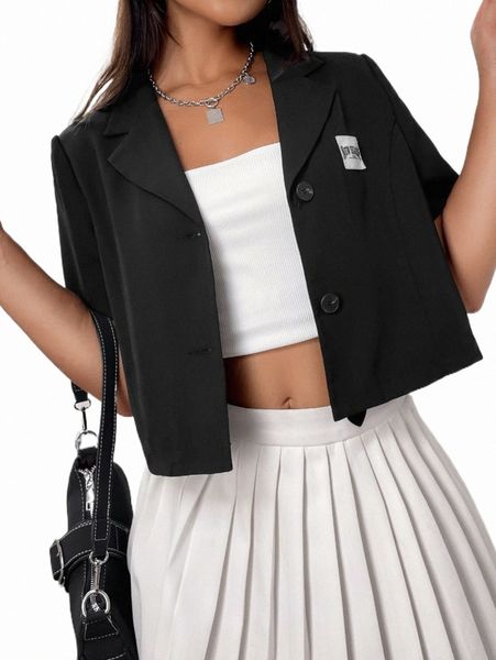 women's two piece pants letter patched detail lapel collar button front crop blazer v15i#, White
women's two piece pants letter patched detail lapel collar button front crop blazer v15i#, White