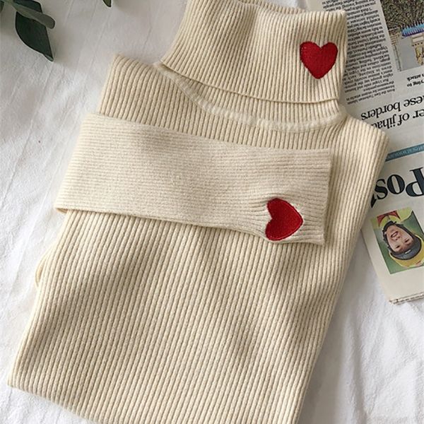 women s sweaters knitted sweater ribbed pullovers heart embroidery turtleneck autumn winter basic fit soft warm 220906, White;black
women s sweaters knitted sweater ribbed pullovers heart embroidery turtleneck autumn winter basic fit soft warm 220906, White;black