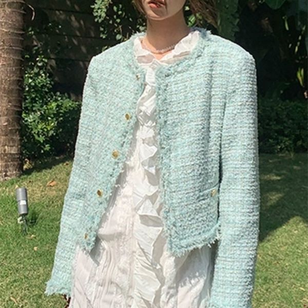 womens jackets mint green tweed womens jacket coat small fragrance korean fashion sweet elegant temperament outwear female 220906, Black;brown 
womens jackets mint green tweed womens jacket coat small fragrance korean fashion sweet elegant temperament outwear female 220906, Black;brown