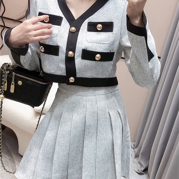 two piece dress autumn winter skirt sets women vintage temperament vneck contrast color tweed short jacket pleated skirts two piece set 2209, White
two piece dress autumn winter skirt sets women vintage temperament vneck contrast color tweed short jacket pleated skirts two piece set 2209, White