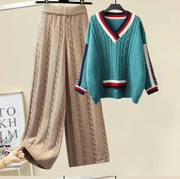women's tracksuits v-neck stripe sweaters 2 piece sets luxury designer knitted pullover outfits solid knitwear ankle-length pants, Gray
women's tracksuits v-neck stripe sweaters 2 piece sets luxury designer knitted pullover outfits solid knitwear ankle-length pants, Gray