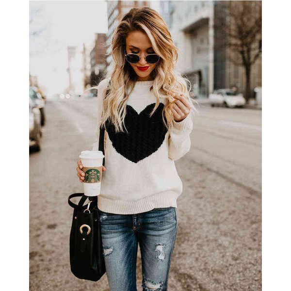 women's sweaters autumn and winter ladies knitted sweater round neck fashion sweater heart pattern sweater t220905, White;black
women's sweaters autumn and winter ladies knitted sweater round neck fashion sweater heart pattern sweater t220905, White;black