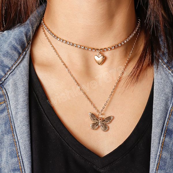 gold color double layers heart butterfly pendant necklace women crystal chocker necklace, Silver
gold color double layers heart butterfly pendant necklace women crystal chocker necklace, Silver