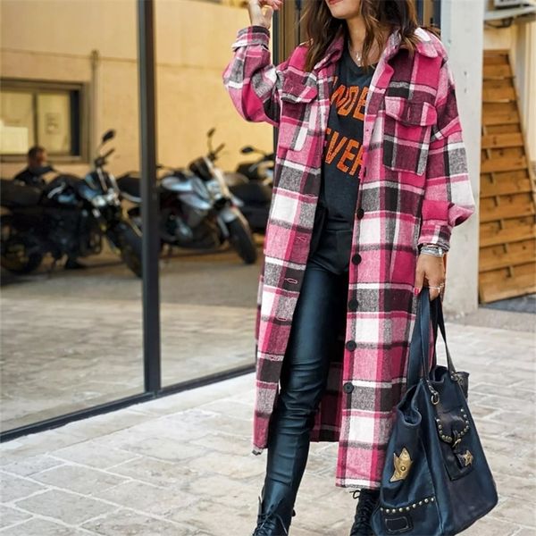 women's wool blends fashion long plaid coat autumn shirt woolen streetwear women clothing loose female casual jacket 220906, Black
women's wool blends fashion long plaid coat autumn shirt woolen streetwear women clothing loose female casual jacket 220906, Black