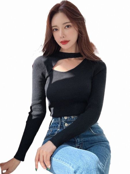 women's sweaters dazy ribbed knit cut out sweater p8pl#, White;black
