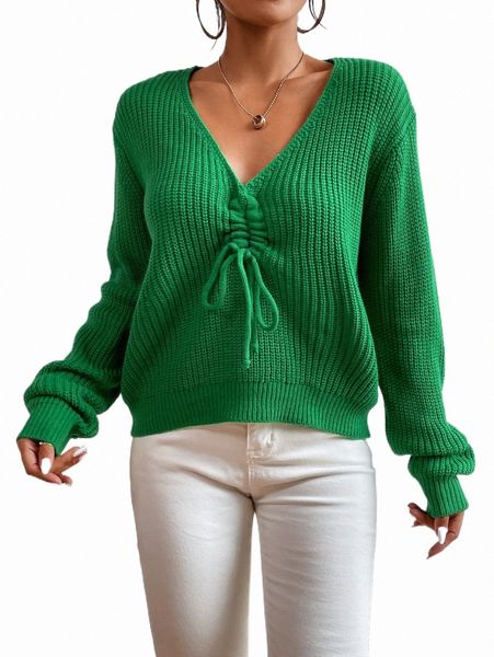 women's sweaters drawstring front drop shoulder sweater r67f#, White;black