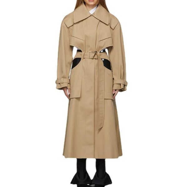 design trench coat women fashion autumn winter lapel long lace-up hollow out long coat femme casual w273, Tan;black
design trench coat women fashion autumn winter lapel long lace-up hollow out long coat femme casual w273, Tan;black