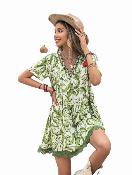 casual dresses rusttydustty tropical print lace trim tunic dress c4ae#, Black;gray