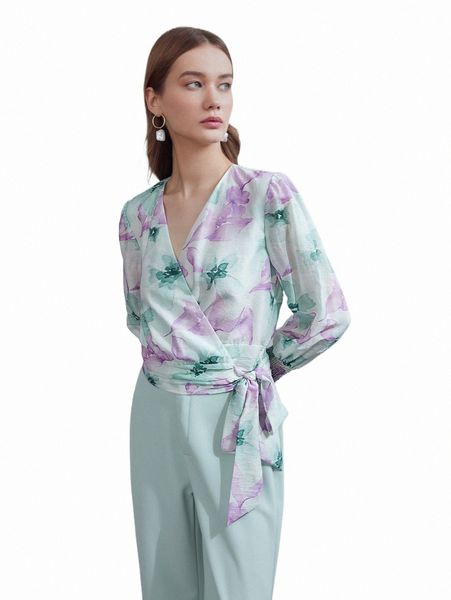 women's blouses & shirts motf premium linen floral ink wrap t54s#, White 
women's blouses & shirts motf premium linen floral ink wrap t54s#, White