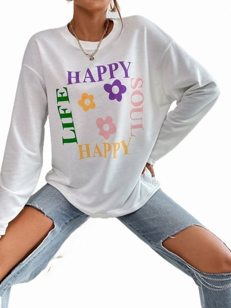 women's t-shirt floral & letter graphic drop shoulder tee a71i#, White
women's t-shirt floral & letter graphic drop shoulder tee a71i#, White