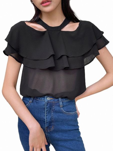 women's blouses & shirts dazy asymmetrical neck ruffle trim chiffon blouse i4xl#, White
women's blouses & shirts dazy asymmetrical neck ruffle trim chiffon blouse i4xl#, White