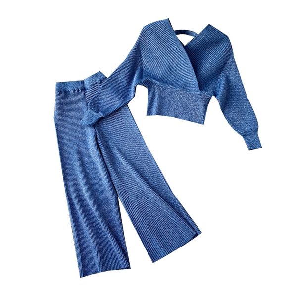 womens two piece pants autumn vintage two piece set women fashion batwing sleeve sweater loose straight pants knitted suits woman outfit 22, White 
womens two piece pants autumn vintage two piece set women fashion batwing sleeve sweater loose straight pants knitted suits woman outfit 22, White