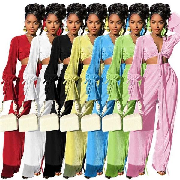 womens two piece pants set fall and winter trumpet sleeve pleated strap wide leg pants outfits, White
womens two piece pants set fall and winter trumpet sleeve pleated strap wide leg pants outfits, White