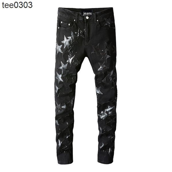 691 high street fashion jeans brand amirs sblack five pointed star jeans for young men, Blue
691 high street fashion jeans brand amirs sblack five pointed star jeans for young men, Blue