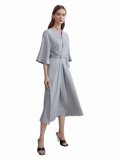 casual dresses motf premium notched neck belted dress 19ei#, Black;gray
