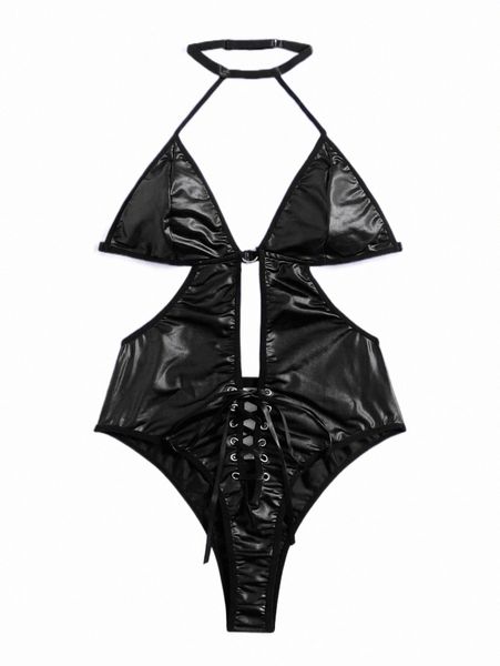 women's sleepwear romwe cyber luvr solid lace up ring linked halter teddy bodysuit 15zl#, Black;red
women's sleepwear romwe cyber luvr solid lace up ring linked halter teddy bodysuit 15zl#, Black;red