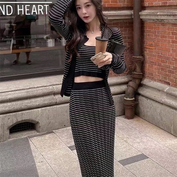 two piece dress korean fashion 3 piece set women suits knitted cardigan elastic wrinkle striped vest midi skirt sets womens tracksuit 220906, White
two piece dress korean fashion 3 piece set women suits knitted cardigan elastic wrinkle striped vest midi skirt sets womens tracksuit 220906, White
