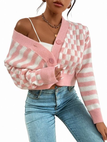 women's sweaters striped & checkered pattern drop shoulder cardigan i9do#, White;black
women's sweaters striped & checkered pattern drop shoulder cardigan i9do#, White;black