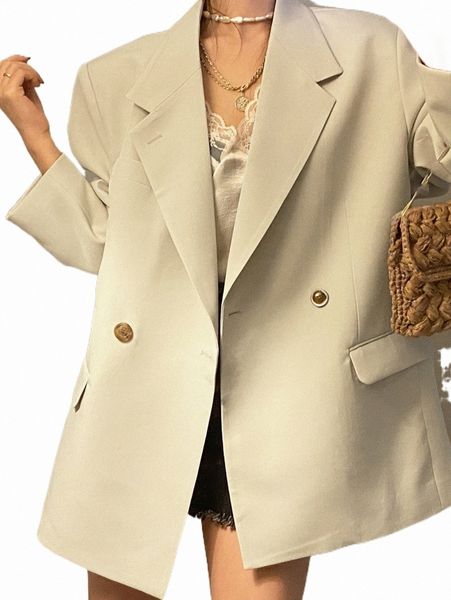 women's two piece pants dazy double button lapel collar blazer i9fg#, White