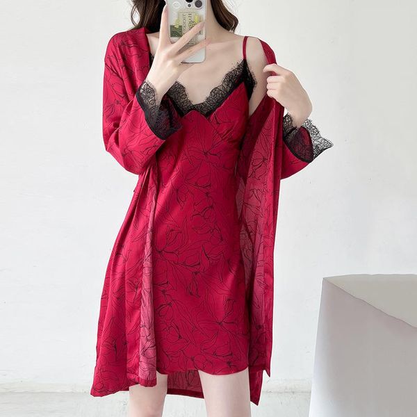 print flower nightgown sleepwear home clothing short lace women kimono robe, Black;red
print flower nightgown sleepwear home clothing short lace women kimono robe, Black;red