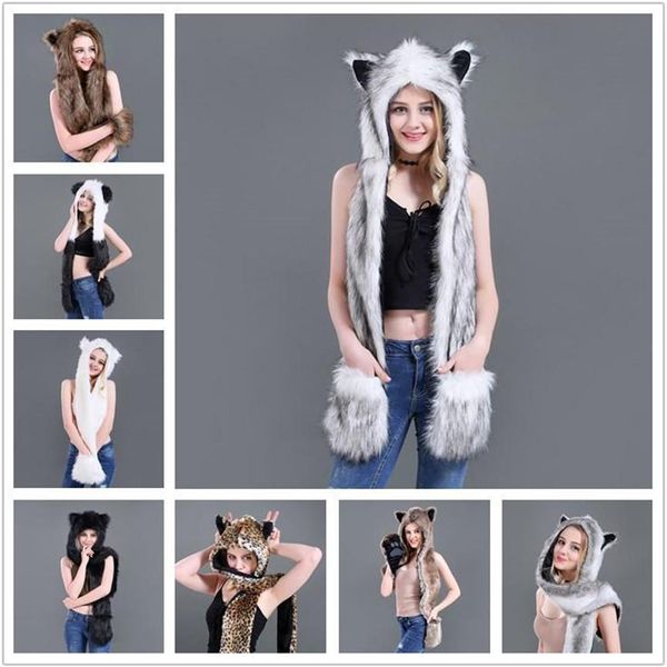 berets women faux fur hood animal hat ear flaps gloves 3in1 wolf plush warm imitation hats cap with scarf337n, Blue;gray
berets women faux fur hood animal hat ear flaps gloves 3in1 wolf plush warm imitation hats cap with scarf337n, Blue;gray