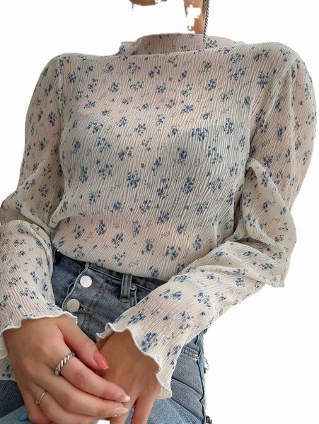 women's blouses & shirts dazy ditsy floral lettuce trim puff sleeve blouse 5431#, White
women's blouses & shirts dazy ditsy floral lettuce trim puff sleeve blouse 5431#, White