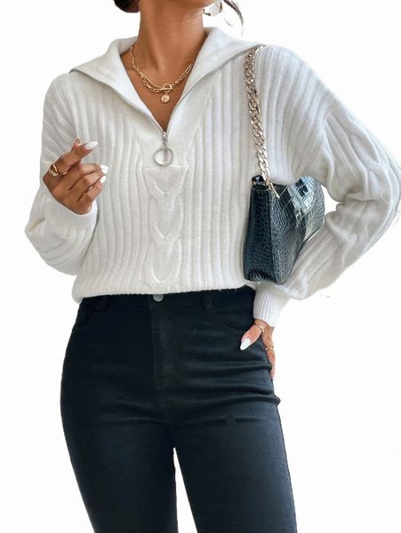 women's sweaters drop shoulder zip half placket cable knit sweater m7hz#, White;black
women's sweaters drop shoulder zip half placket cable knit sweater m7hz#, White;black