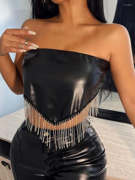 women's tanks tube crop women black pu leather sequins rhinestone tassel bandeau off the shoulder backless wrap strapless, White
women's tanks tube crop women black pu leather sequins rhinestone tassel bandeau off the shoulder backless wrap strapless, White