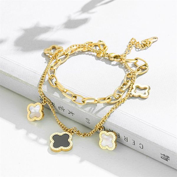 classic design multilayered clover charm bracelet lucky stainless steel four leaf jewelry260n, Golden;silver
classic design multilayered clover charm bracelet lucky stainless steel four leaf jewelry260n, Golden;silver